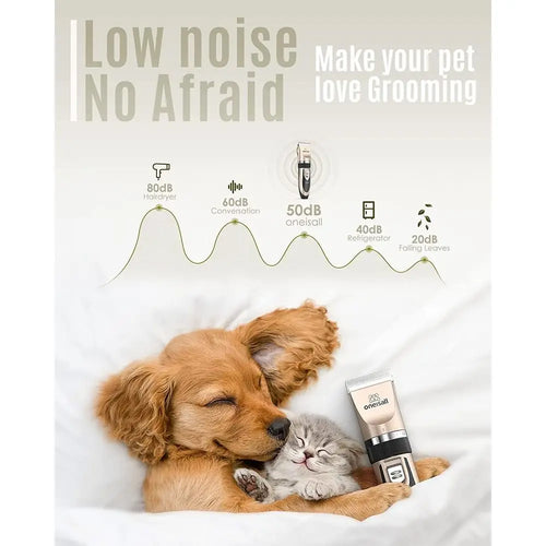Dog Clippers Low Noise, Rechargeable Dog Grooming Kit, Quiet Pet Shaver for Dogs Cats Pets (Gold)